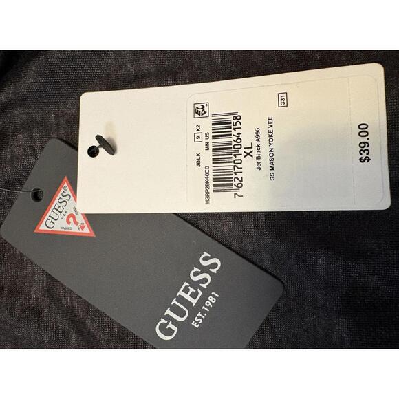 Guess SS Mason Yoke Vee Jet Black T-Shirt XL - Picture 3 of 5